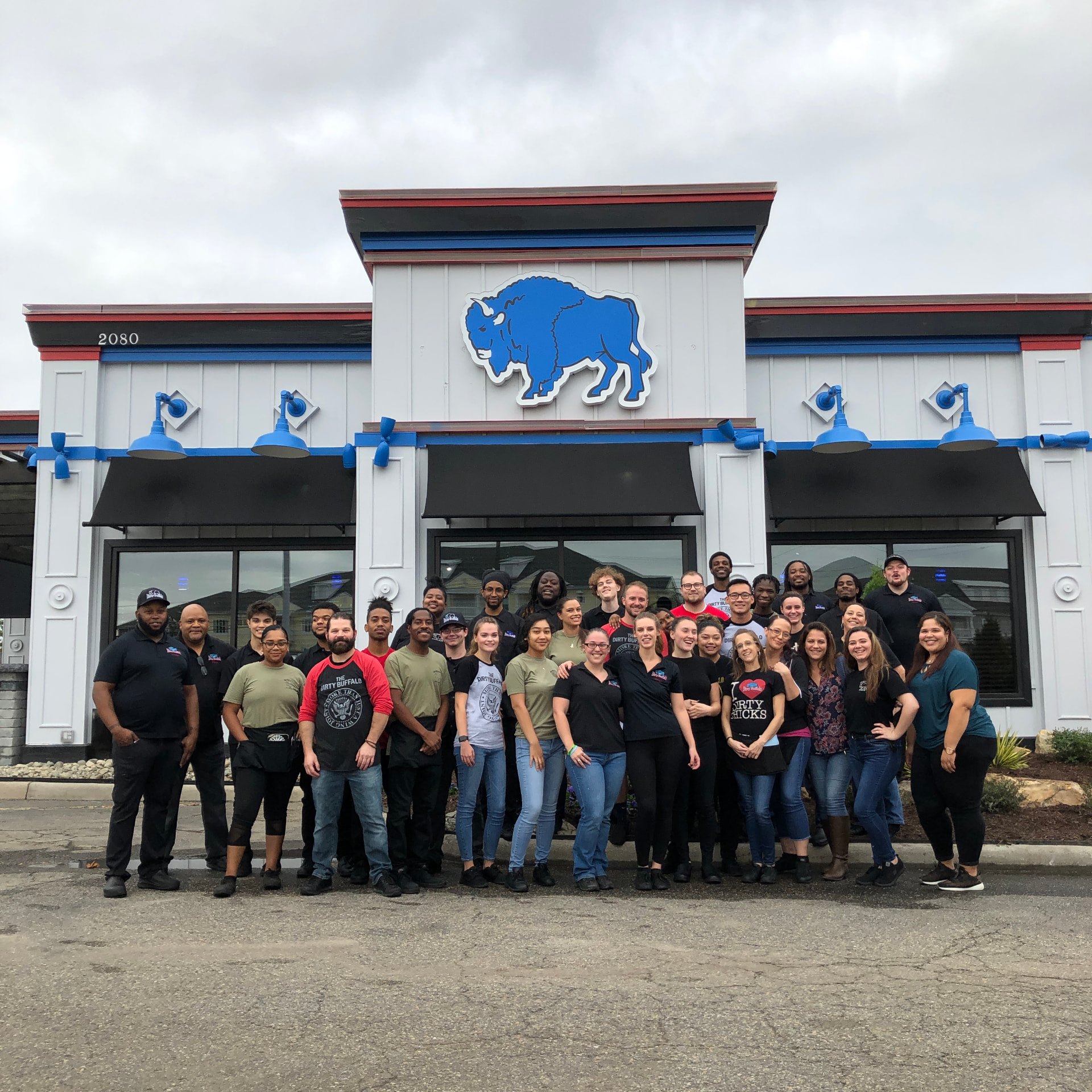 The Dirty Buffalo team gathered outside the Princess Anne restaurant