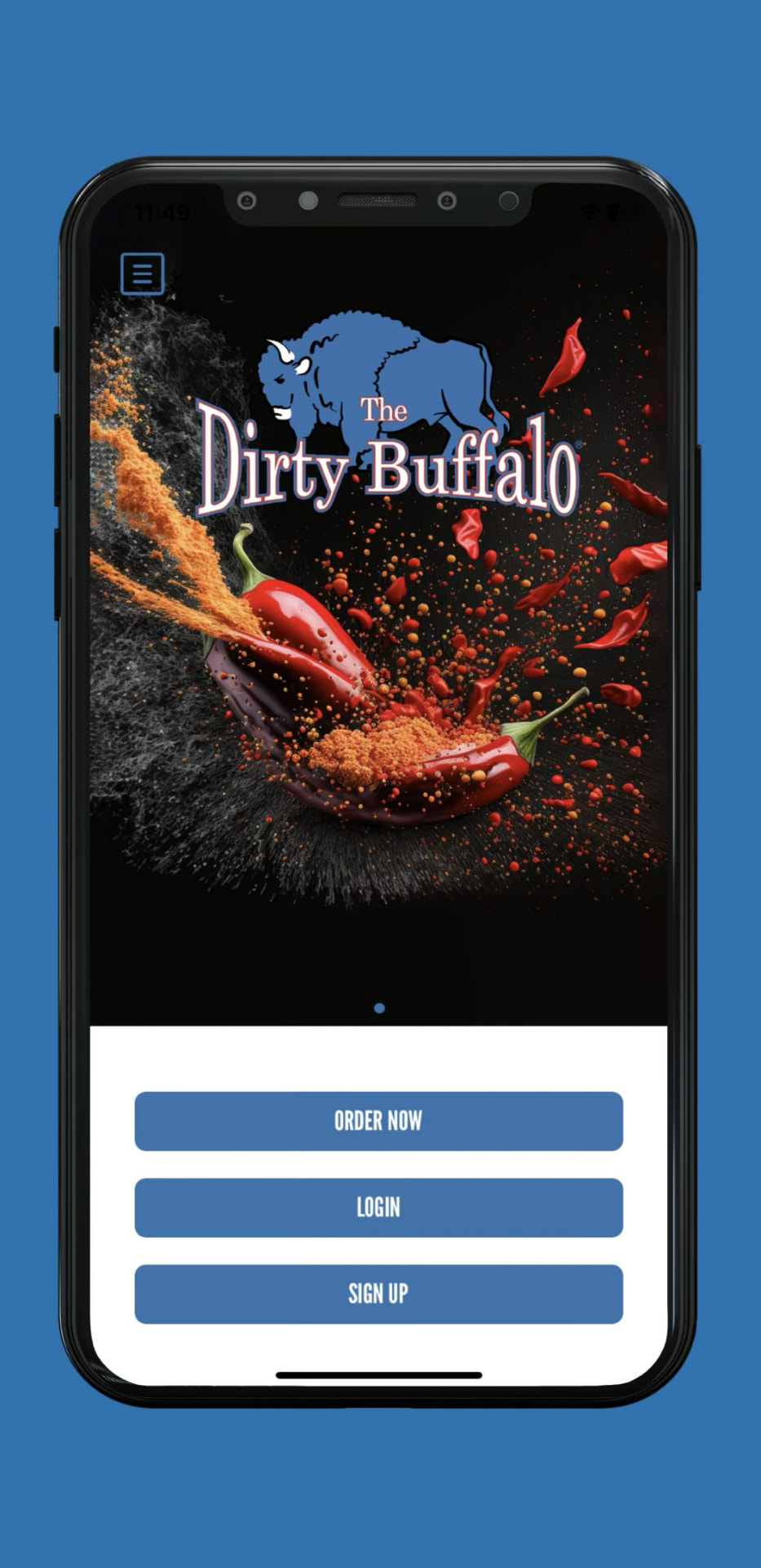 The Dirty Buffalo mobile app on a phone screen