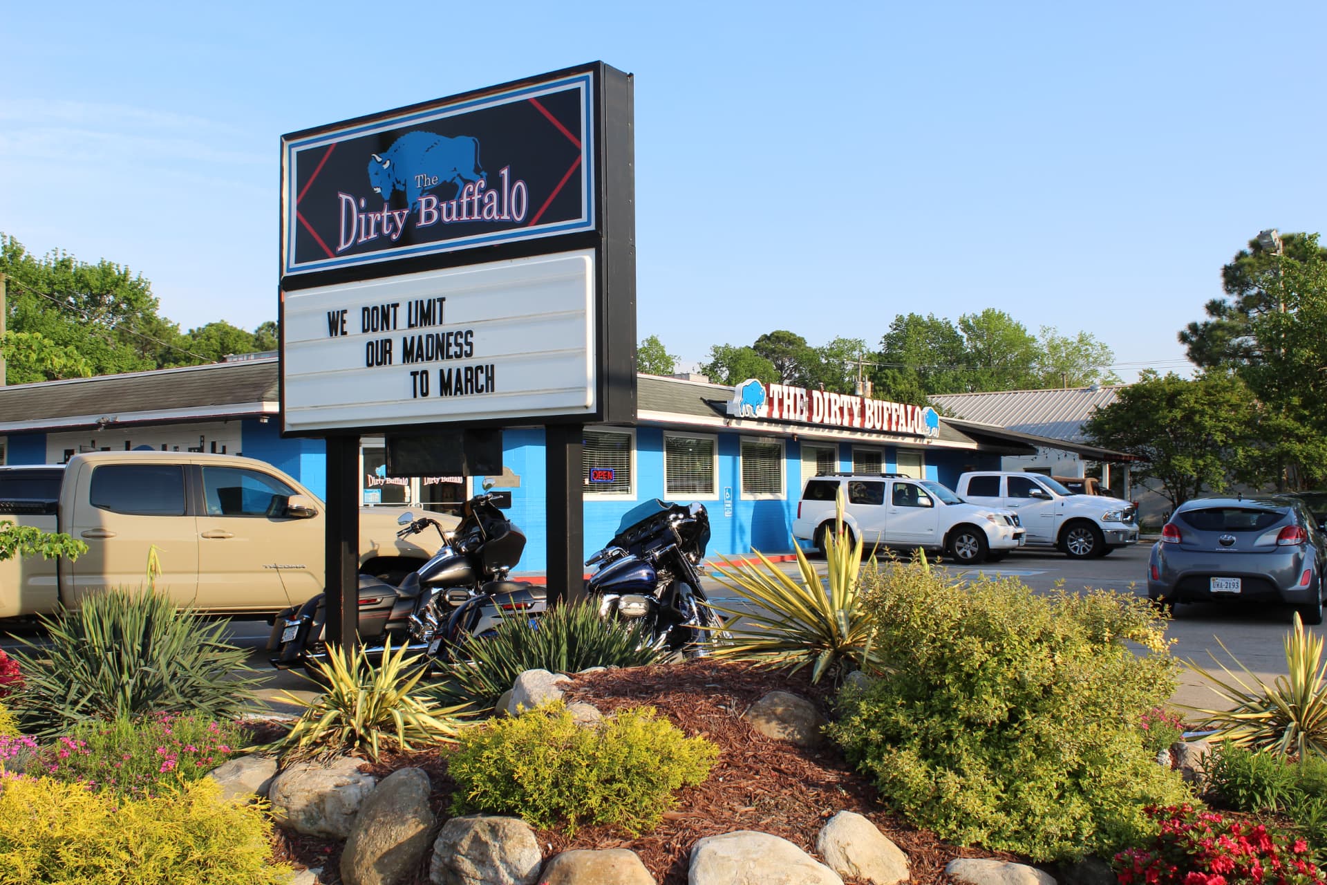 The Dirty Buffalo Colley Ave marquee sign reading We Don't Limit Our Madness To March