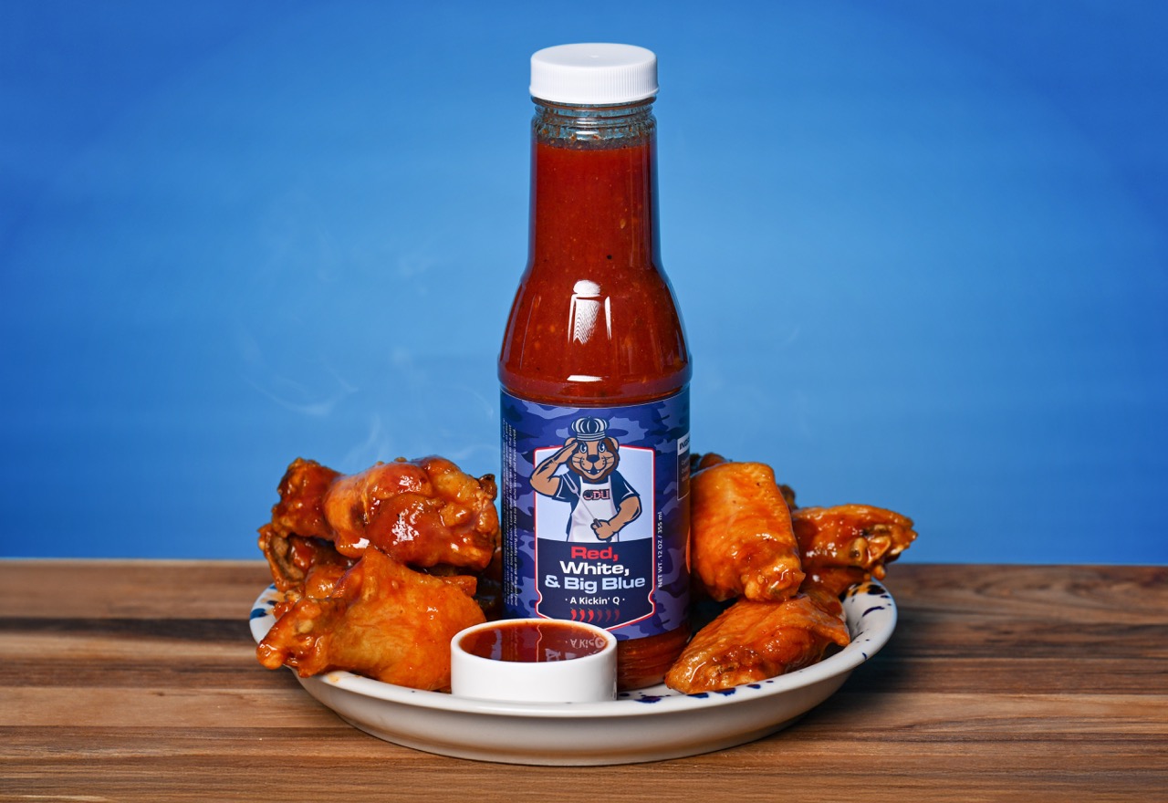 Red, White and Big Blue Q bottled sauce